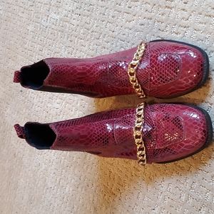 Maroon snakeskin booties